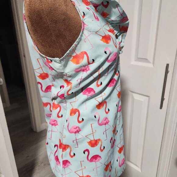 Mudpie Whitney Ruffle Collar Flamingo Print Tunic Blouse Sz XS - Picture 8 of 10